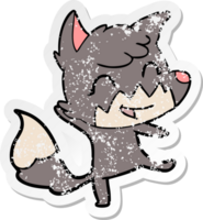 distressed sticker of a happy cartoon fox png