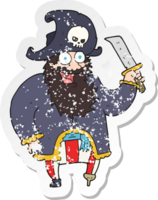 retro distressed sticker of a cartoon pirate captain png