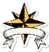 worn old sticker with banner of a star png