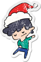 hand drawn christmas distressed sticker cartoon of kawaii boy png