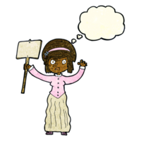 cartoon Victorian woman protesting with thought bubble png