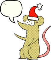 hand drawn comic book speech bubble cartoon mouse wearing christmas hat png