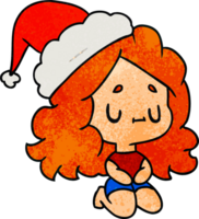 Hand gezeichnet Weihnachten texturiert Karikatur von kawaii Mädchen png
