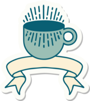 tattoo style sticker with banner of cup of coffee png