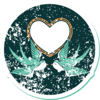 iconic distressed sticker tattoo style image of swallows and a heart png