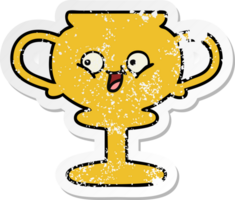 distressed sticker of a cute cartoon trophy png