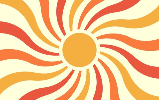 Retro abstract background with sun beam and rainbow rays. Sunburst backdrop. Illustration in the style of the 60s, 70s.