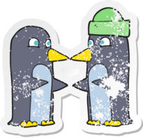 retro bedrövad klistermärke av en tecknad serie pingviner png