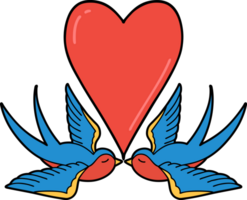 tatoeëren in traditioneel stijl van zwaluwen en een hart png