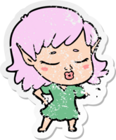 distressed sticker of a pretty cartoon elf girl png