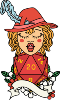 Retro Tattoo Style human bard with natural twenty dice roll png