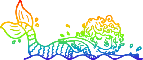 rainbow gradient line drawing of a cartoon mermaid png