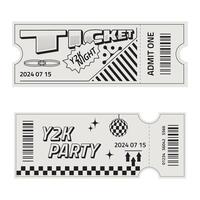 Set of two ticket templates in trendy retro style. Y2k style party ticket with futuristic elements. vector