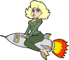 cartoon army pin up girl riding missile png