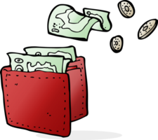 carteira de desenho animado derramando dinheiro png