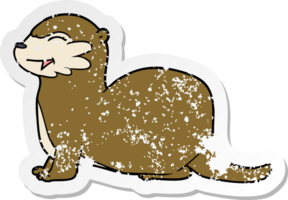 distressed sticker of a laughing otter cartoon png