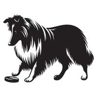 Shetland perro pastor - un sheltie investigando alguna cosa ilustración en negro y blanco vector