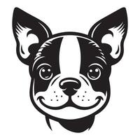 perro logo - un amoroso bostón terrier perro cara ilustración en negro y blanco vector