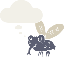 cartoon fly with thought bubble in retro style png