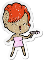 verontruste sticker van een cartoon happy hipster girl png