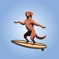 illustration of A Chesapeake Bay Retriever Dog playing surfboards vector