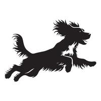 illustration of A Springer Spaniel jumping over the pond in black and white vector