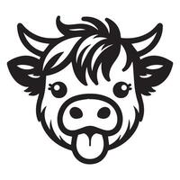 Highland cattle - A playful Highland Cow face illustration in black and white vector