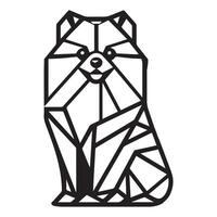 Polygonal Dog Outline - Geometric Pomeranian Dog illustration in black and white vector