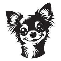 A Mischievous Chihuahua dog face illustration in black and white vector