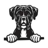 Dog Peeking - Boxer Dog Peeking face illustration in black and white vector