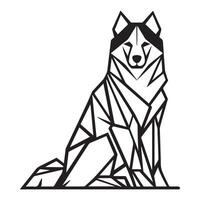 Polygonal Dog Outline - Geometric Siberian Husky Dog illustration in black and white vector