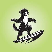 Dog playing surfboards - Portuguese Water Dog Surfing illustration vector