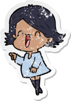 distressed sticker of a cartoon happy woman png