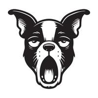 perro logo - un soñoliento bostón terrier perro cara ilustración en negro y blanco vector