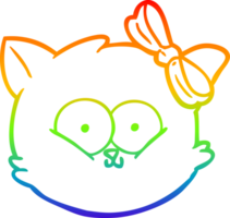 rainbow gradient line drawing of a cute cartoon kitten face png