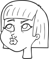 hand drawn black and white cartoon female face png