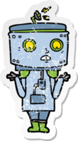 distressed sticker of a cartoon robot shrugging png