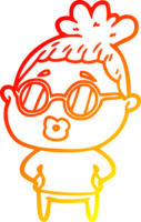 warm gradient line drawing of a cartoon librarian woman wearing spectacles png