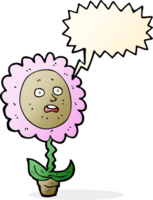 fleur de dessin animé avec visage avec bulle de dialogue png