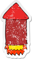 distressed sticker of a cartoon rocket png