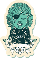 Retro Tattoo Style half orc rogue character with natural twenty dice roll png