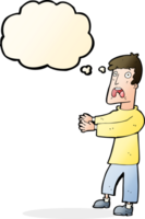cartoon terrified man with thought bubble png