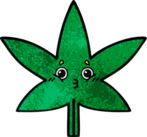 retro Grunge Textur Karikatur von ein Marihuana Blatt png