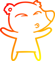 warm gradient line drawing of a cartoon whistling bear with open arms png