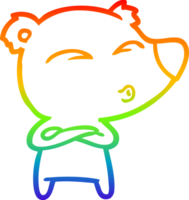 rainbow gradient line drawing of a cartoon whistling bear png