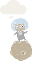 mignonne dessin animé astronaute chat avec pensée bulle dans rétro style png