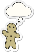 cartoon gingerbread man with thought bubble as a printed sticker png