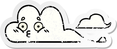 verontruste sticker van een schattige cartoon witte wolk png