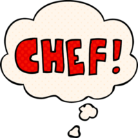 cartoon word chef with thought bubble in comic book style png