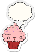 cute cartoon frosted cupcake with thought bubble as a printed sticker png